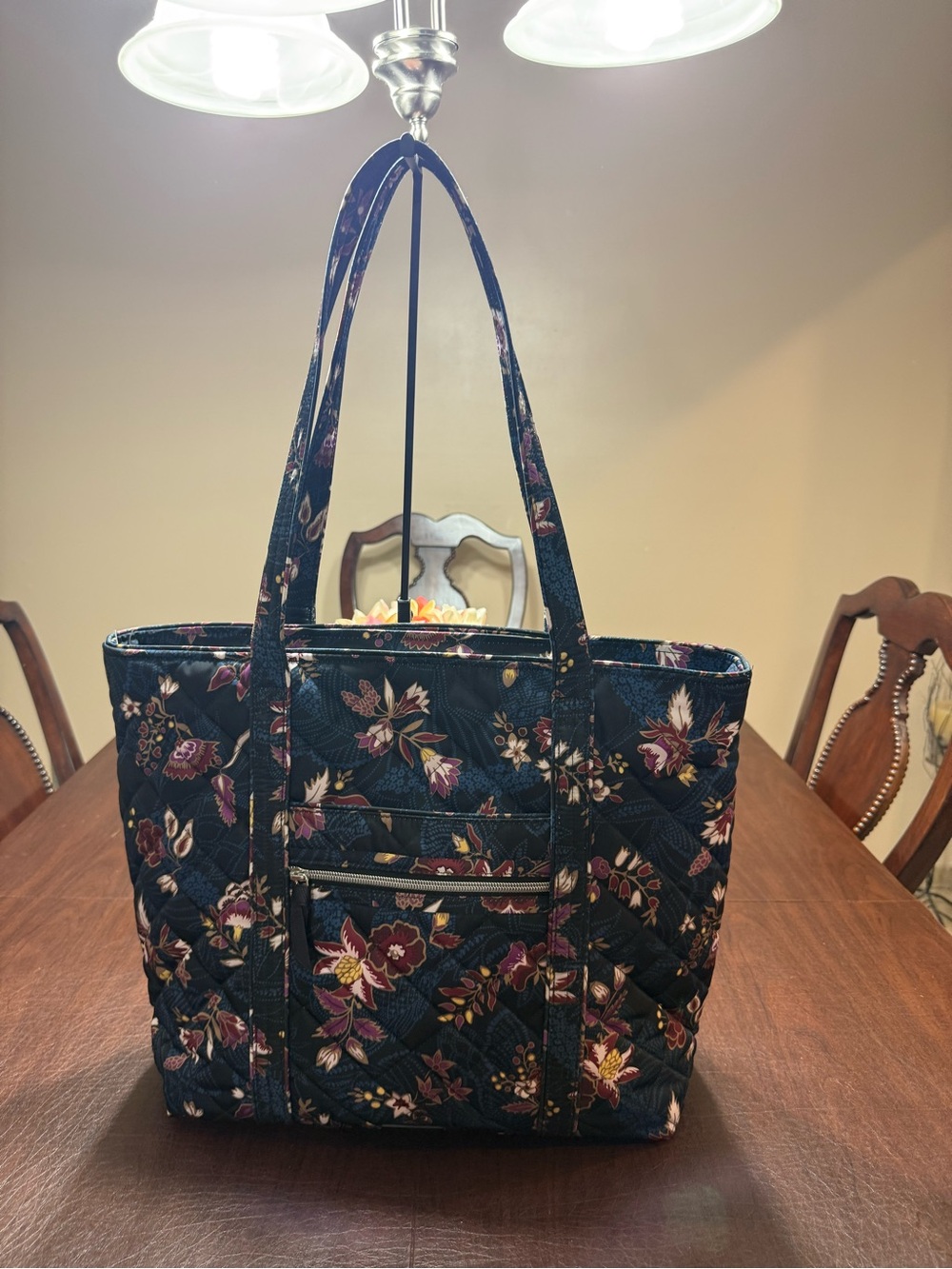 Vera Bradley Black Floral Performance Twill Vera Tote Shoulder Bag